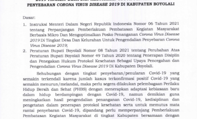 PERPANJANGAN PEMBERLAKUAN PEMBATASAN KEGIATAN MASYARARAT BERBASIS MIKRO DAN MENGOPTIMALKAN POSKO PEN...